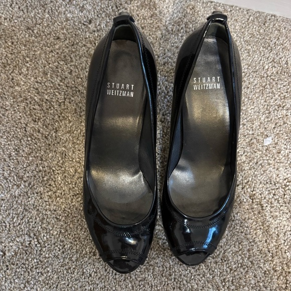 Stuart Weitzman Peep Toe Black Patent Leather Pump Heels Size 7 3” Heel - Picture 5 of 8